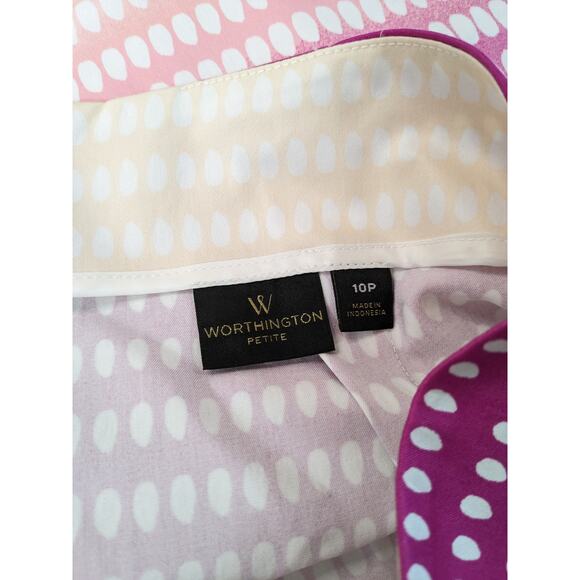 Worthington Dot Print Pencil Skirt 10P Pink White Petite Knee Back Zipper Stripe - Picture 5 of 11